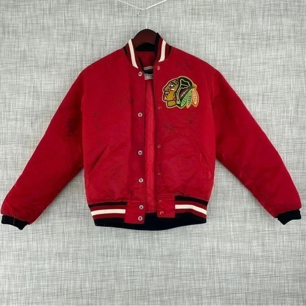 Vintage Starter Blackhawks jacket signed size small 1637